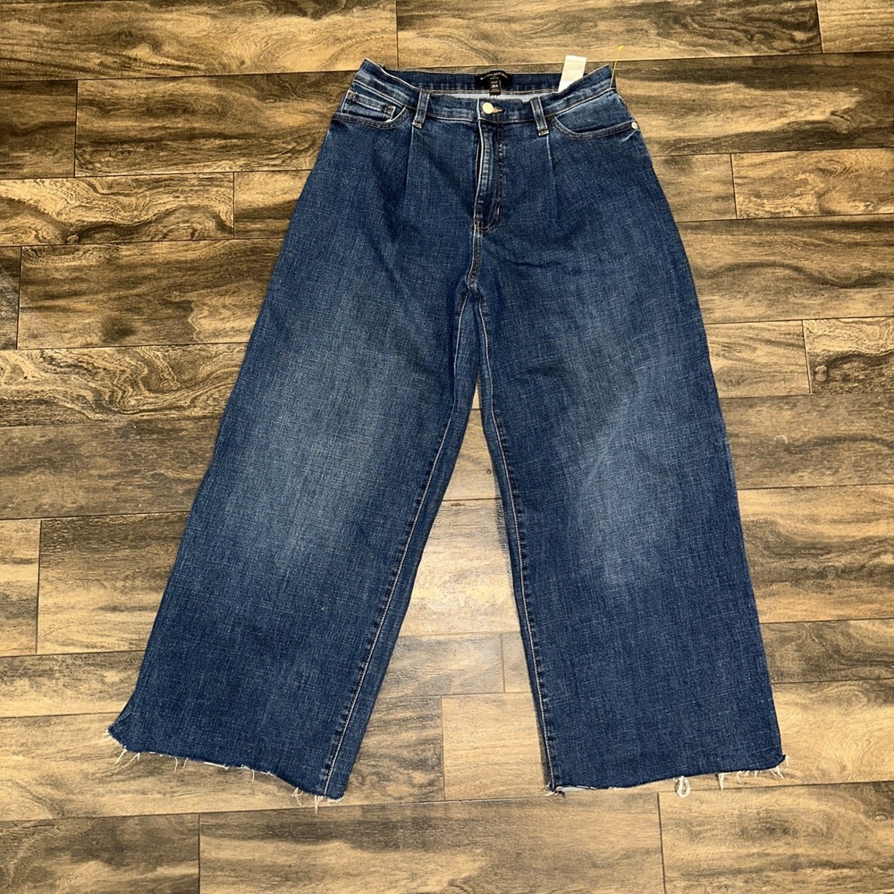 Banana Republic Jeans Relaxed Wide-Leg Dark Wash Denim Women's Size 28/6 Raw Hem